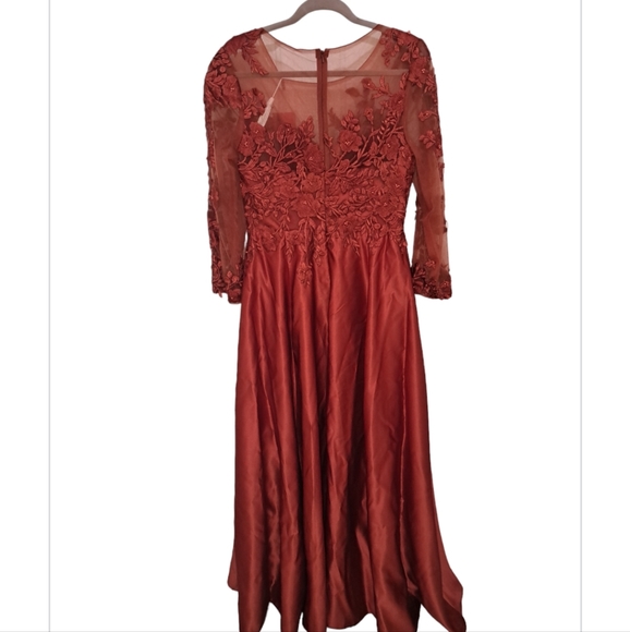 NWT Rust Orange Lace, Shear & Beaded Floor Length Special Occasion Gown sz 12 - Picture 1 of 4